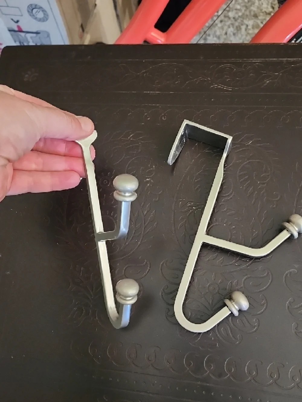 Set of 2 of Silver Tone Over-the-Door Double Hooks